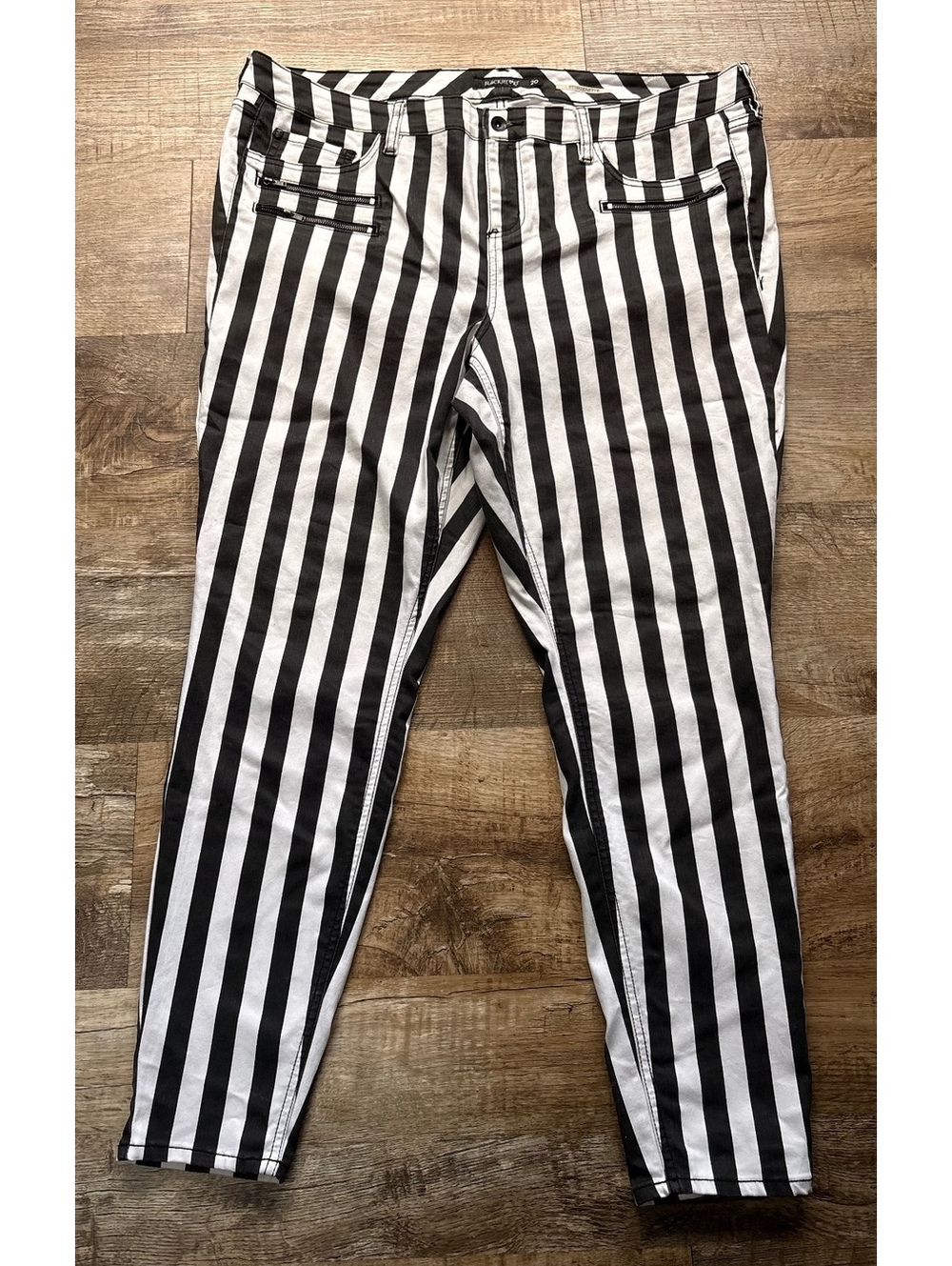 Blackheart Stingerette Black and White Vertical Stripe Skinny Jeans Size 20